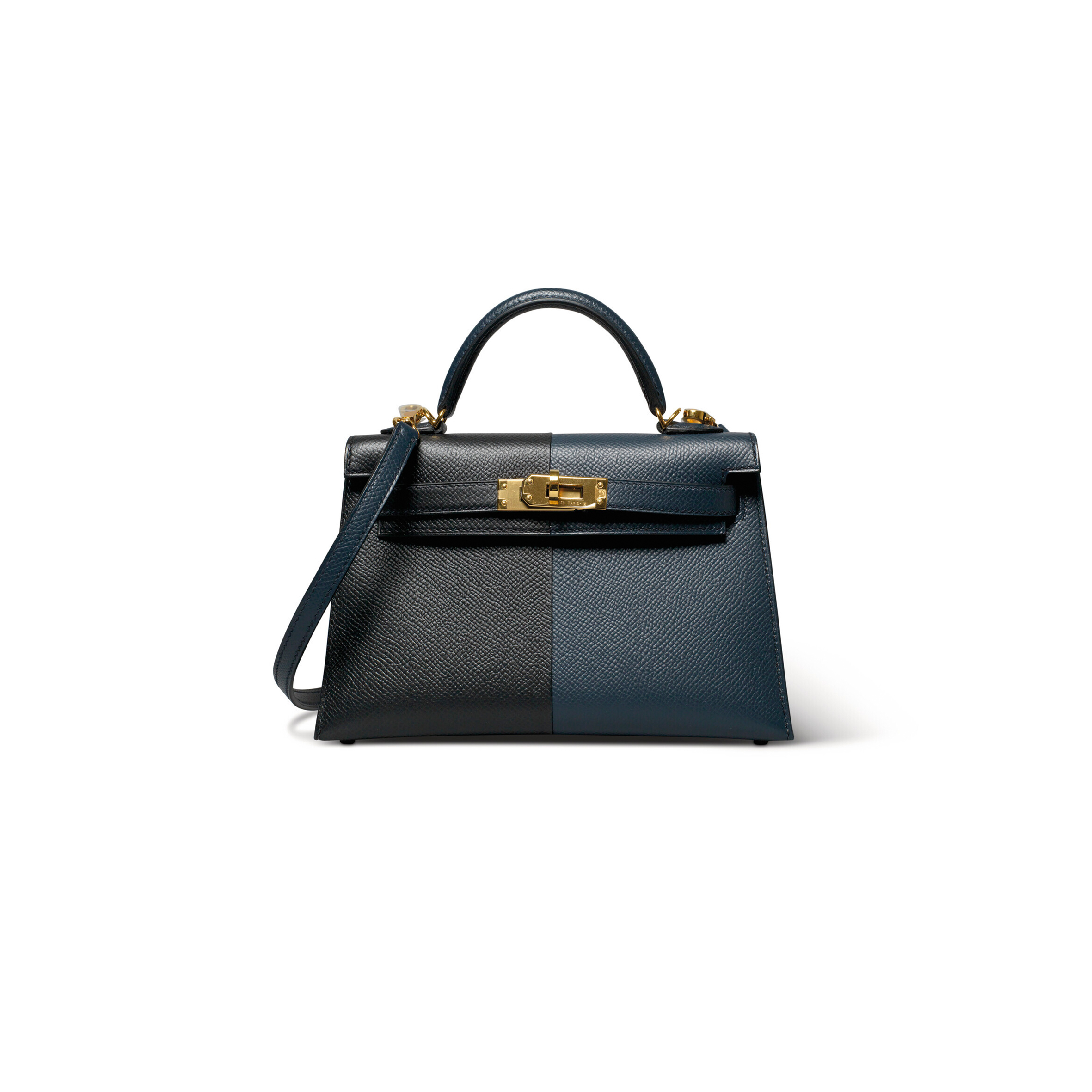 HERMÈS EDITION BLEU INDIGO, BLACK & ROUGE GRENAT EPSOM LEATHER MINI KELLY II WITH GOLD HARDWARE (19*12*5.5cm) 